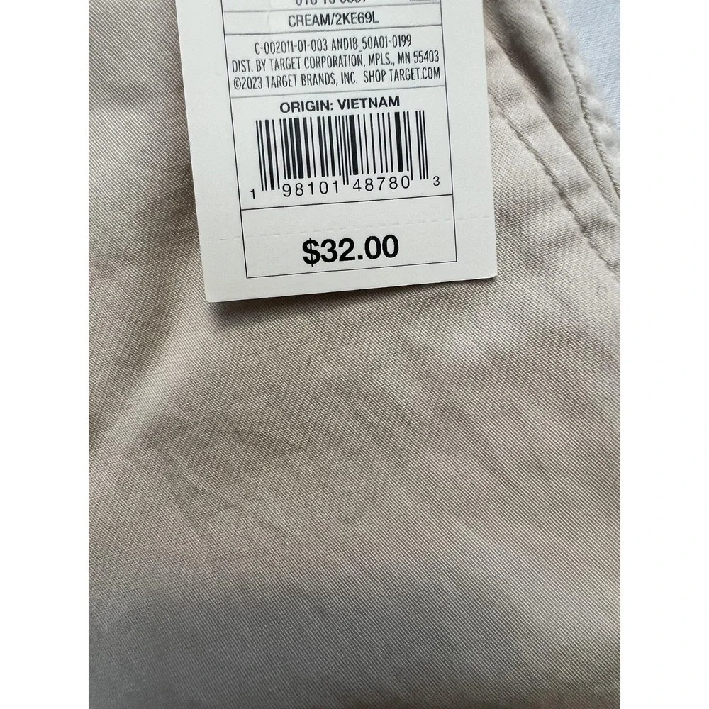 A New Day Pants Womens 6R Cream Wide‎ Leg High Rise Cargo Stretch Zip Fly Casual